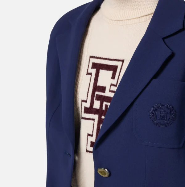 Elisabetta Franchi Giacche & Trench^Giacca in crêpe con ricamo stemma Navy