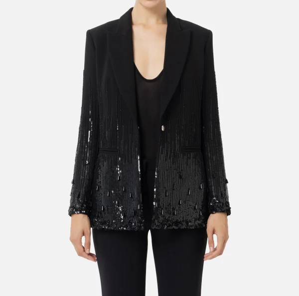 Elisabetta Franchi Giacche & Trench^Giacca in crêpe ricamato con paillettes Nero