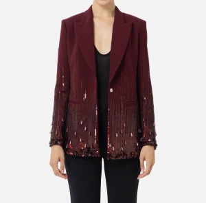 Elisabetta Franchi Giacche & Trench^Giacca in crêpe ricamato con paillettes RougeNoir