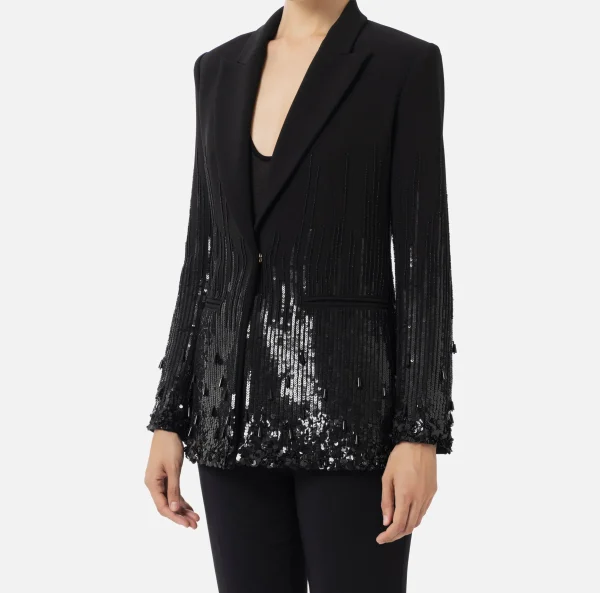 Elisabetta Franchi Giacche & Trench^Giacca in crêpe ricamato con paillettes Nero