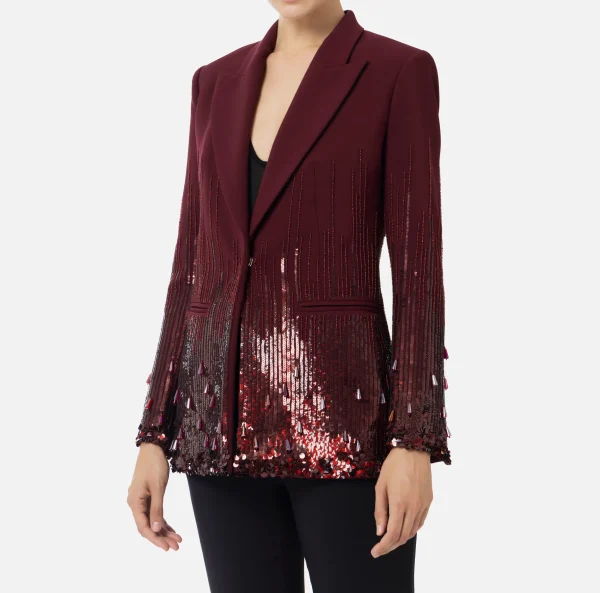 Elisabetta Franchi Giacche & Trench^Giacca in crêpe ricamato con paillettes RougeNoir