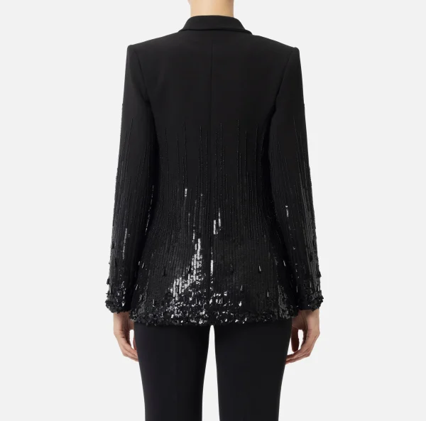 Elisabetta Franchi Giacche & Trench^Giacca in crêpe ricamato con paillettes Nero