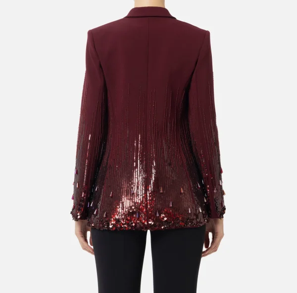 Elisabetta Franchi Giacche & Trench^Giacca in crêpe ricamato con paillettes RougeNoir