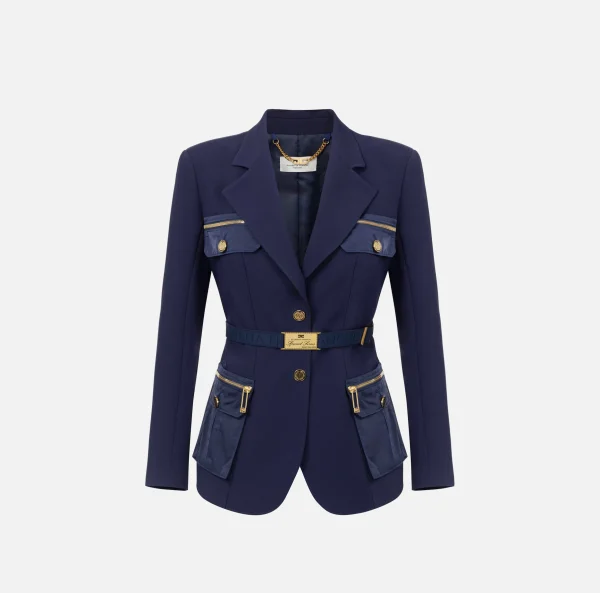Elisabetta Franchi Tailleur | Giacche & Trench^Giacca in crêpe stretch con cintura e tasche Navy