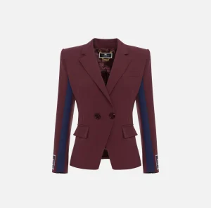 Elisabetta Franchi Giacche & Trench^Giacca in crêpe stretch con bande e ricamo logo Oro