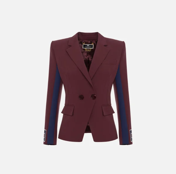 Elisabetta Franchi Giacche & Trench^Giacca in crêpe stretch con bande e ricamo logo Oro