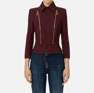 Elisabetta Franchi Tailleur | Giacche & Trench^Giacca in crêpe stretch con baschina e zip RougeNoir