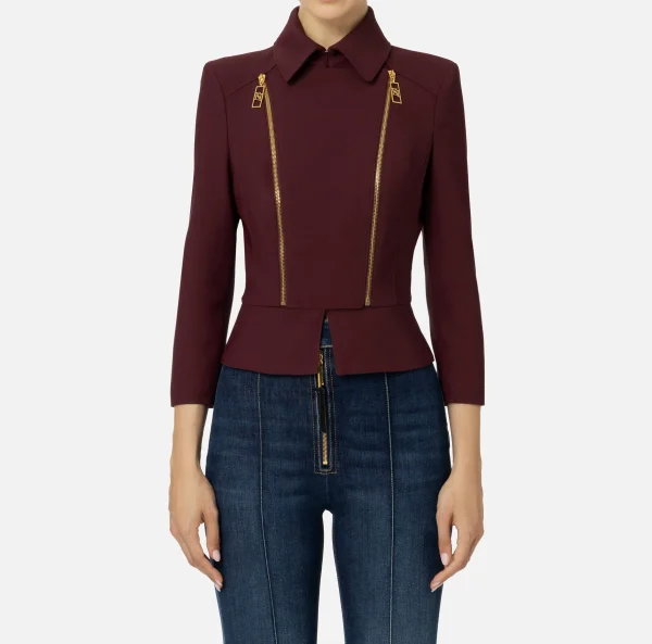 Elisabetta Franchi Tailleur | Giacche & Trench^Giacca in crêpe stretch con baschina e zip RougeNoir