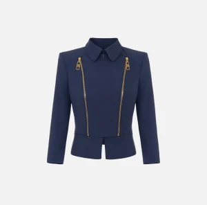 Elisabetta Franchi Tailleur | Giacche & Trench^Giacca in crêpe stretch con baschina e zip Navy