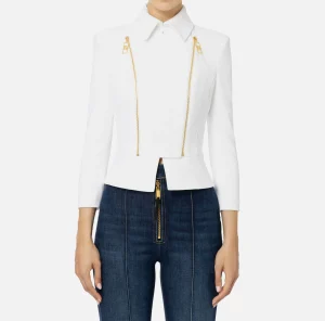 Elisabetta Franchi Tailleur | Giacche & Trench^Giacca in crêpe stretch con baschina e zip Avorio