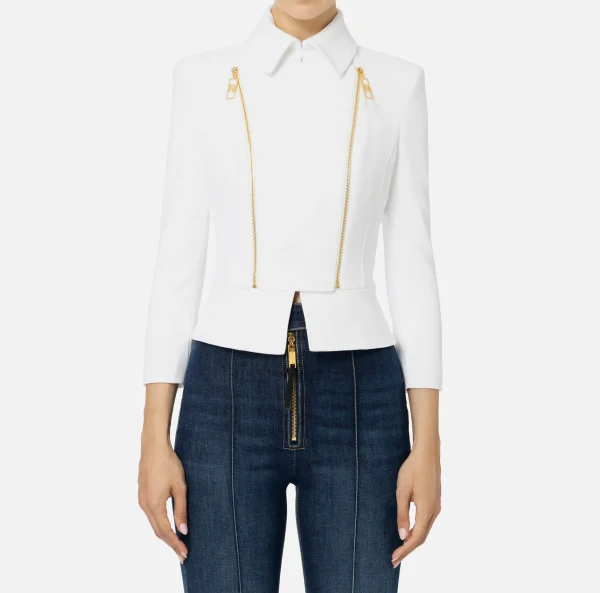 Elisabetta Franchi Tailleur | Giacche & Trench^Giacca in crêpe stretch con baschina e zip Avorio