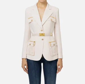 Elisabetta Franchi Tailleur | Giacche & Trench^Giacca in crêpe stretch con cintura e tasche Lattice