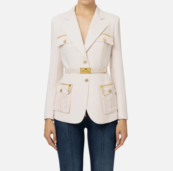 Elisabetta Franchi Tailleur | Giacche & Trench^Giacca in crêpe stretch con cintura e tasche Lattice