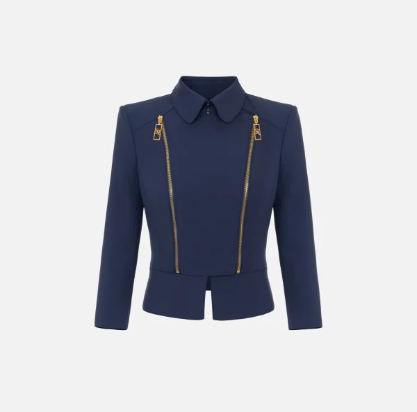Elisabetta Franchi Tailleur | Giacche & Trench^Giacca in crêpe stretch con baschina e zip Navy