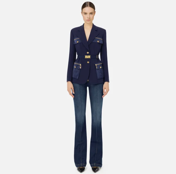 Elisabetta Franchi Tailleur | Giacche & Trench^Giacca in crêpe stretch con cintura e tasche Navy