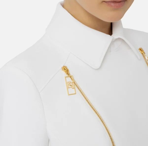 Elisabetta Franchi Tailleur | Giacche & Trench^Giacca in crêpe stretch con baschina e zip Avorio