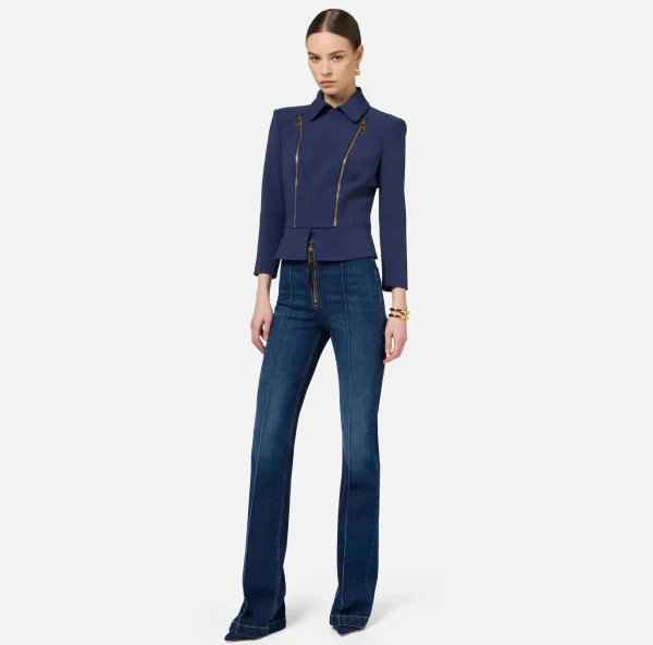 Elisabetta Franchi Tailleur | Giacche & Trench^Giacca in crêpe stretch con baschina e zip Navy
