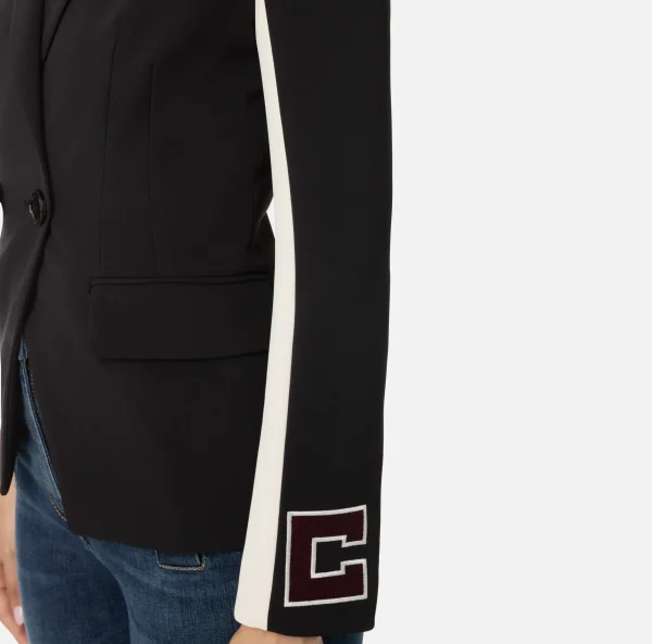 Elisabetta Franchi Giacche & Trench^Giacca in crêpe stretch con bande e ricamo logo Nero/Burro