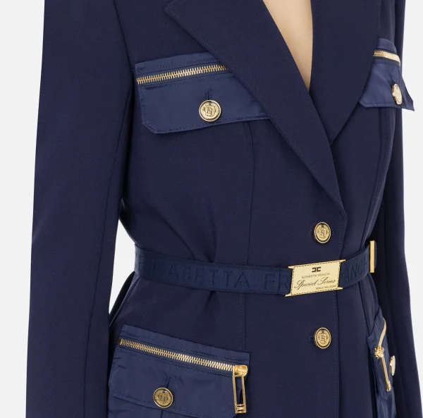 Elisabetta Franchi Tailleur | Giacche & Trench^Giacca in crêpe stretch con cintura e tasche Navy