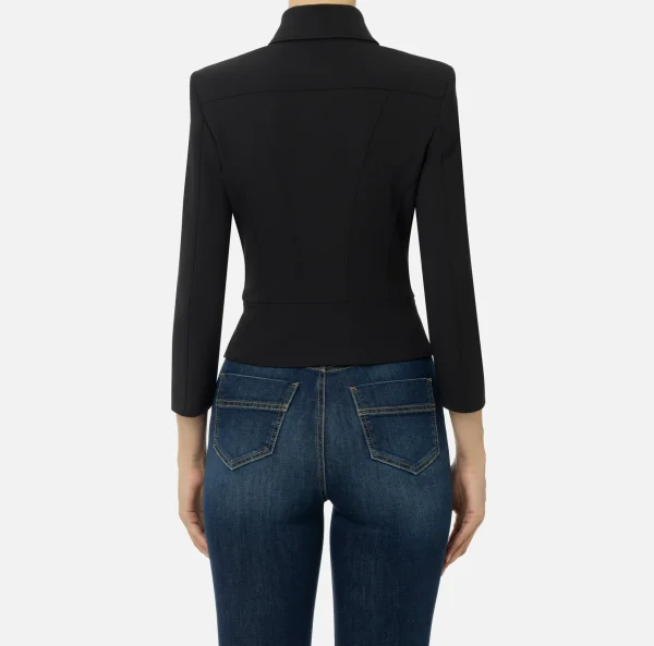 Elisabetta Franchi Tailleur | Giacche & Trench^Giacca in crêpe stretch con baschina e zip Nero
