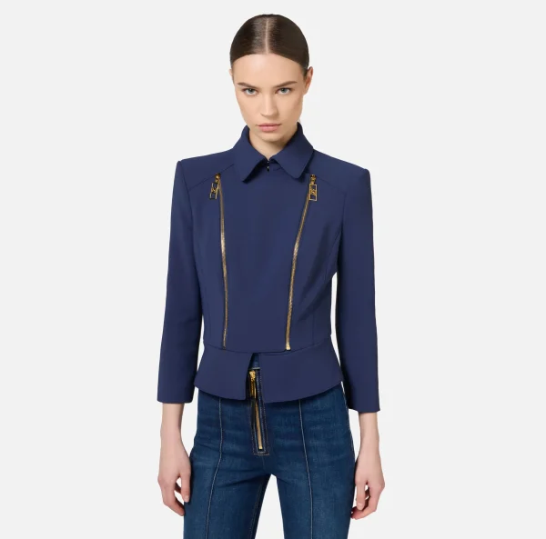 Elisabetta Franchi Tailleur | Giacche & Trench^Giacca in crêpe stretch con baschina e zip Navy