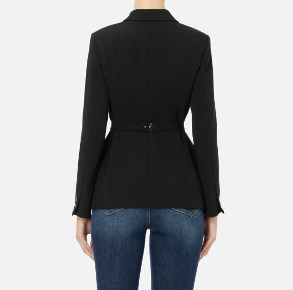 Elisabetta Franchi Tailleur | Giacche & Trench^Giacca in crêpe stretch con cintura e tasche Nero