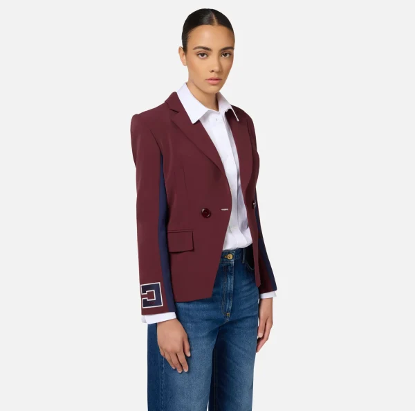 Elisabetta Franchi Giacche & Trench^Giacca in crêpe stretch con bande e ricamo logo Oro