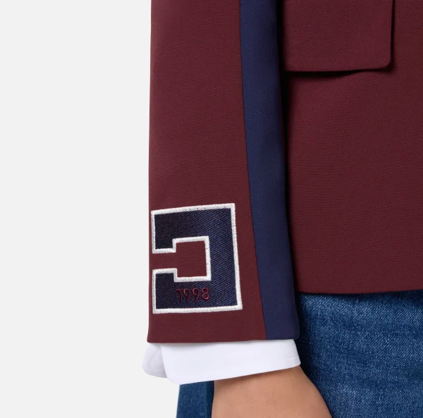 Elisabetta Franchi Giacche & Trench^Giacca in crêpe stretch con bande e ricamo logo Oro