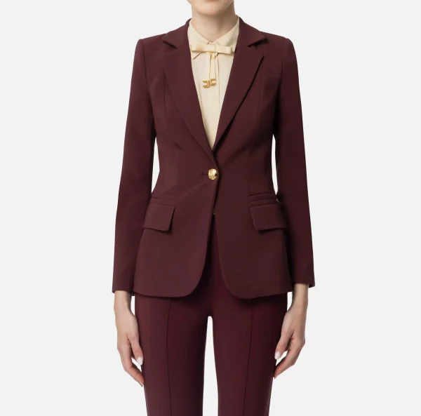 Elisabetta Franchi Tailleur | Giacche & Trench^Giacca in crêpe stretch sfiancata RougeNoir