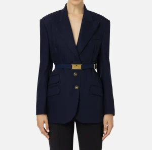 Elisabetta Franchi Tailleur | Giacche & Trench^Giacca in fresco di lana con cintura Navy