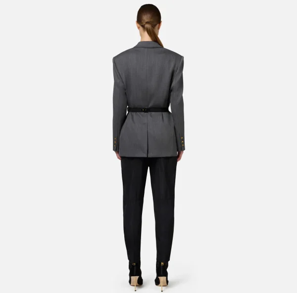 Elisabetta Franchi Tailleur | Giacche & Trench^Giacca in fresco di lana con cintura SteelMelange