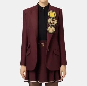 Elisabetta Franchi Giacche & Trench^Giacca monopetto in fresco di lana con patch RougeNoir
