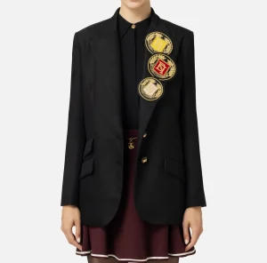 Elisabetta Franchi Giacche & Trench^Giacca monopetto in fresco di lana con patch Nero