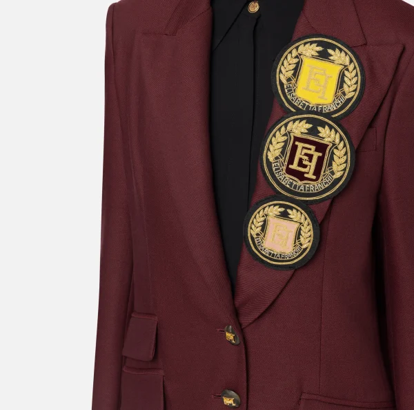 Elisabetta Franchi Giacche & Trench^Giacca monopetto in fresco di lana con patch RougeNoir