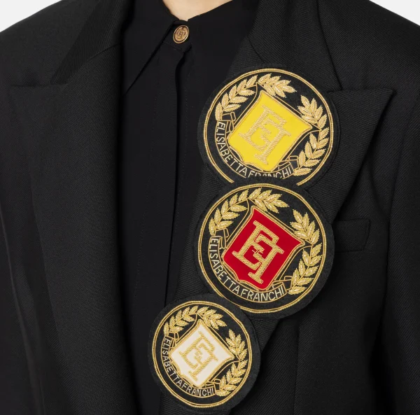 Elisabetta Franchi Giacche & Trench^Giacca monopetto in fresco di lana con patch Nero
