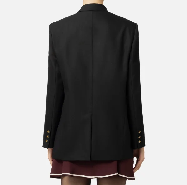 Elisabetta Franchi Giacche & Trench^Giacca monopetto in fresco di lana con patch Nero