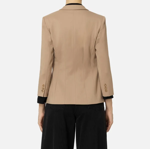 Elisabetta Franchi Giacche & Trench^Giacca monopetto in fresco di lana con tasche Camel