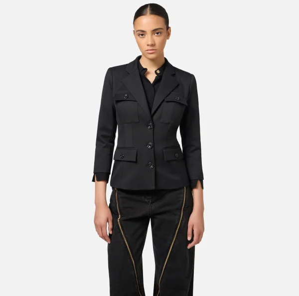Elisabetta Franchi Giacche & Trench^Giacca monopetto in fresco di lana con tasche Nero