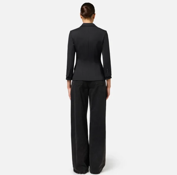 Elisabetta Franchi Giacche & Trench^Giacca monopetto in fresco di lana con tasche Nero