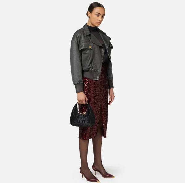Elisabetta Franchi Giacche & Trench^Giubbotto in denim craquelé lucido Steel