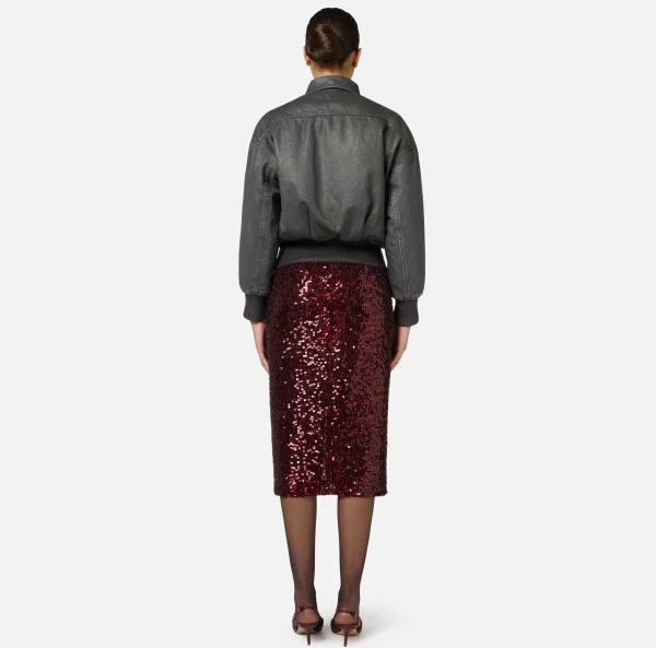 Elisabetta Franchi Giacche & Trench^Giubbotto in denim craquelé lucido Steel