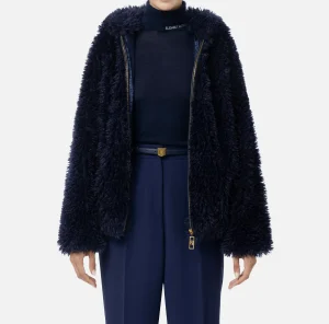 Elisabetta Franchi Capispalla^Giubbotto in tessuto effetto morbido con cappuccio Navy