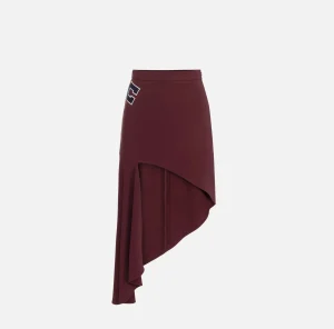 Elisabetta Franchi Gonne^Gonna asimmetrica in crêpe stretch con bande e ricamo logo Oro