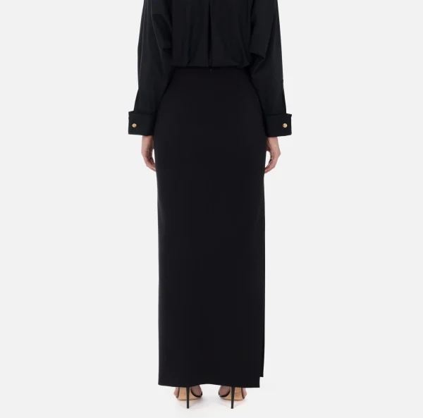Elisabetta Franchi Gonne^Gonna lunga in crêpe leggero con catena Nero