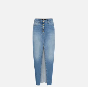 Elisabetta Franchi Gonne^Gonna lunga in denim con spacco Lightdenim