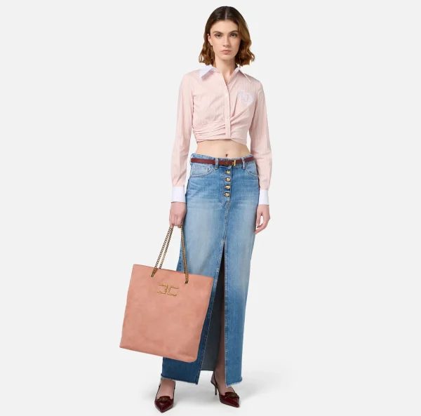 Elisabetta Franchi Gonne^Gonna lunga in denim con spacco Lightdenim