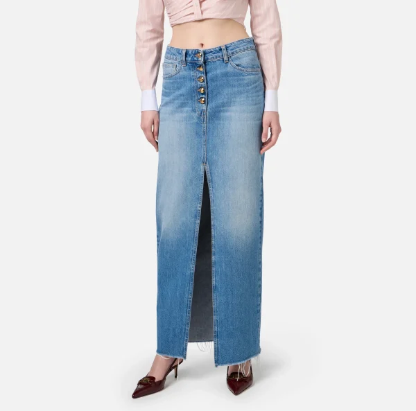 Elisabetta Franchi Gonne^Gonna lunga in denim con spacco Lightdenim