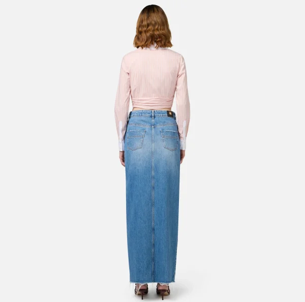 Elisabetta Franchi Gonne^Gonna lunga in denim con spacco Lightdenim
