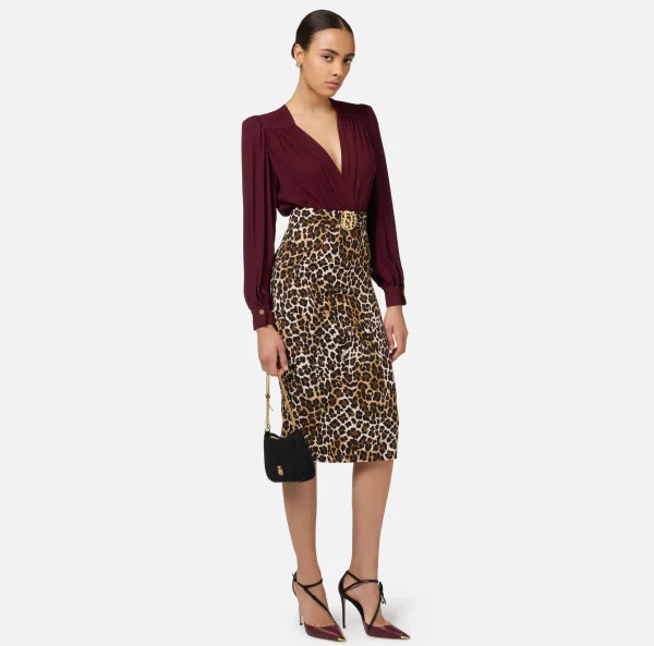 Elisabetta Franchi Gonne^Gonna midi in crêpe Animalier
