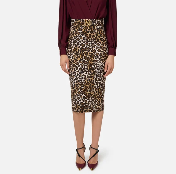 Elisabetta Franchi Gonne^Gonna midi in crêpe Animalier